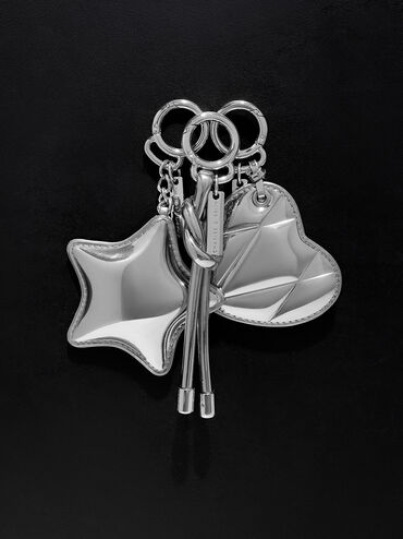 Metallic Heart Quilted Mirror Charm, Silver, hi-res