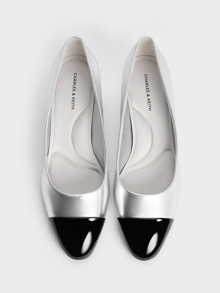 Kleo Patent Contrast Cap-Toe Pumps, Silver, hi-res