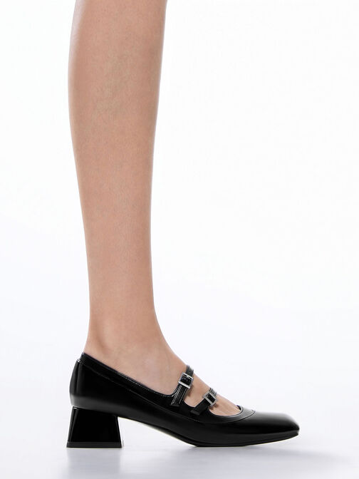 Patent Double Buckle Mary Janes, Black Patent, hi-res
