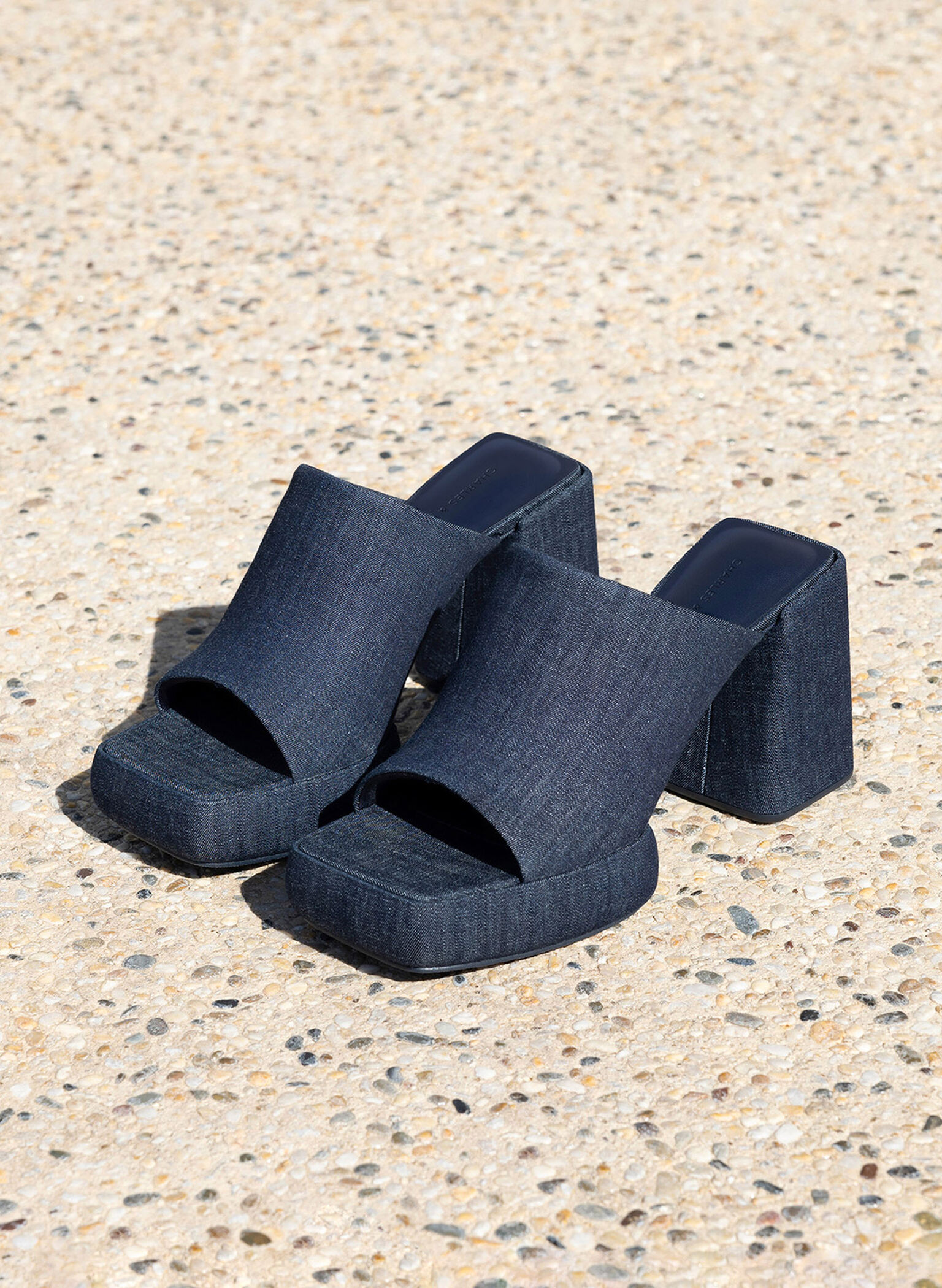 Lucile Denim Block-Heel Platform Mules, Dark Blue, hi-res