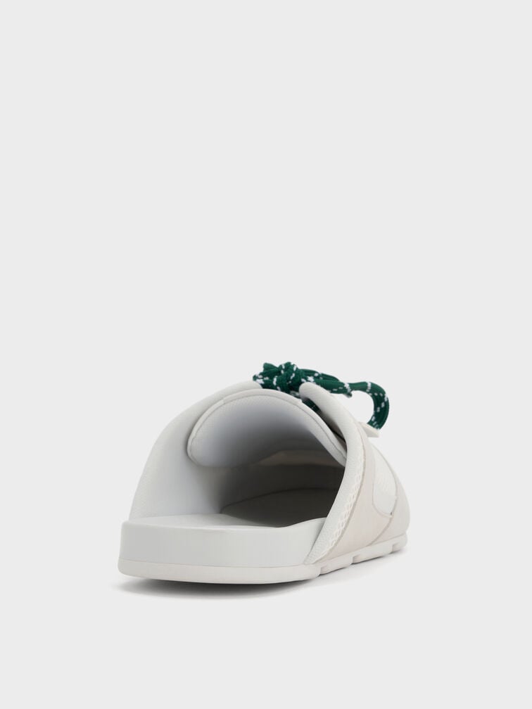 Mesh Patterned-Lace Slip-On Sneakers, White, hi-res