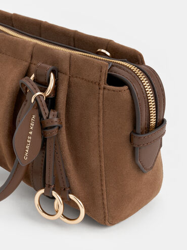 Britton Recycled Suede Ruched Top Handle Tote Bag, Mocha Brown, hi-res