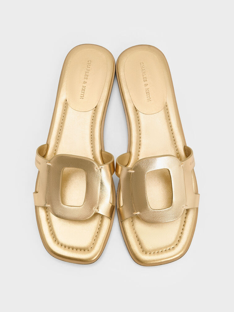 Easley Metallic Cut-Out Slide Sandals, Gold, hi-res