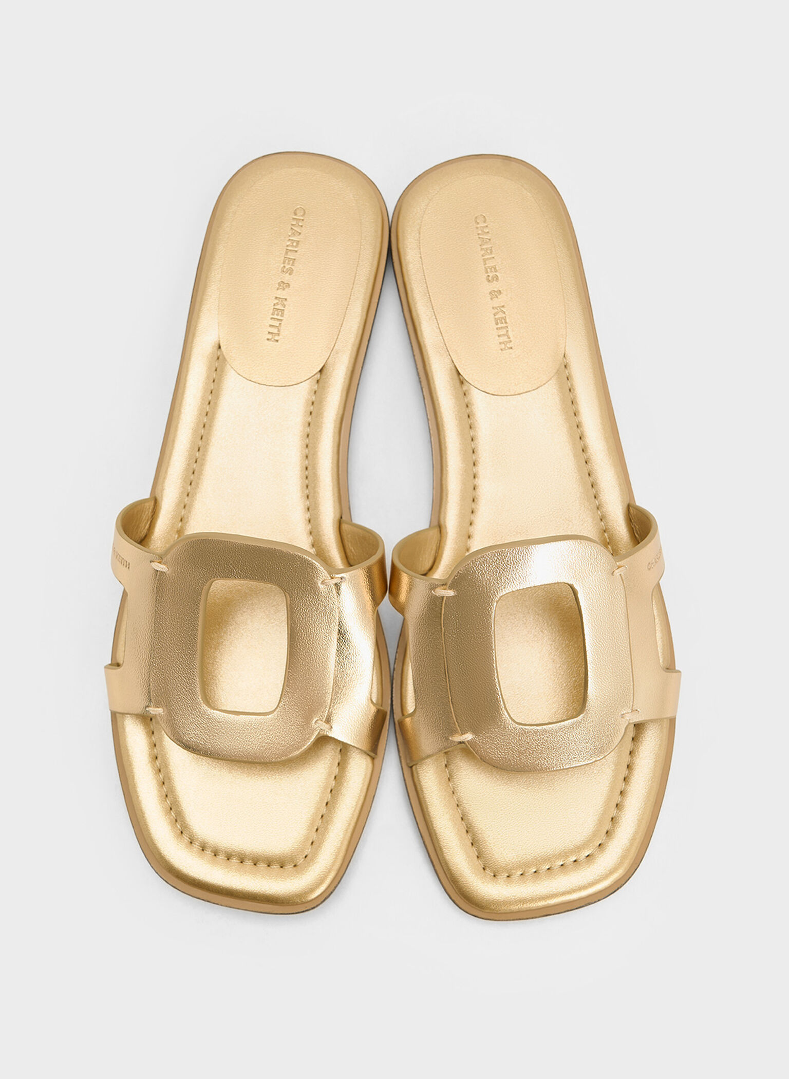 Easley Metallic Cut-Out Slide Sandals, Gold, hi-res