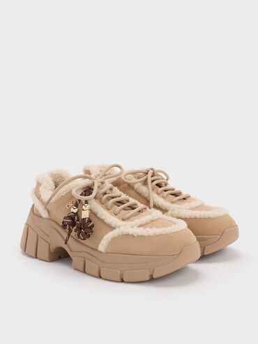 Yunna Suede & Faux Shearling Chunky Sneakers, Beige, hi-res