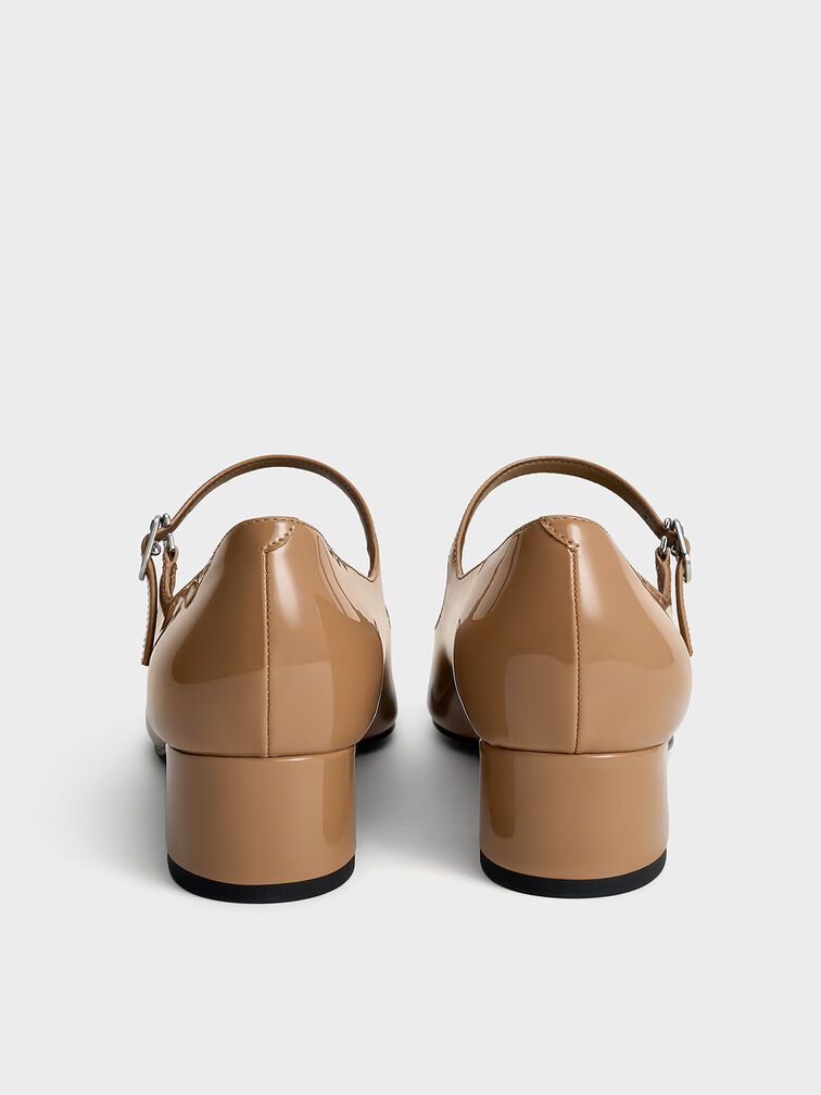 Patent Bow Cap-Toe Mary Jane Pumps, Caramel, hi-res
