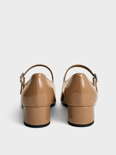 Patent Bow Cap-Toe Mary Jane Pumps, Caramel, hi-res