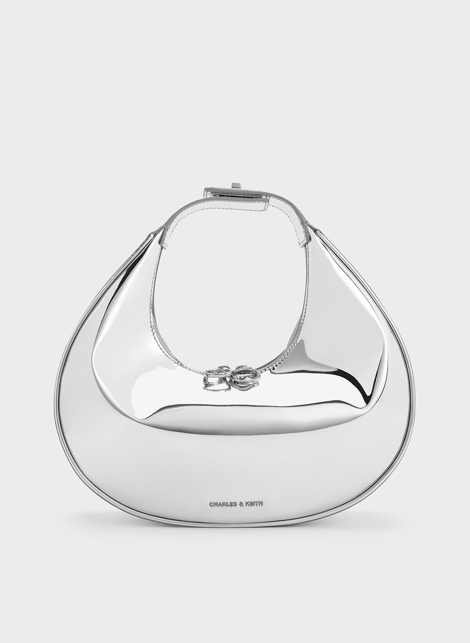 Metallic Crescent Hobo Bag, Silver, hi-res