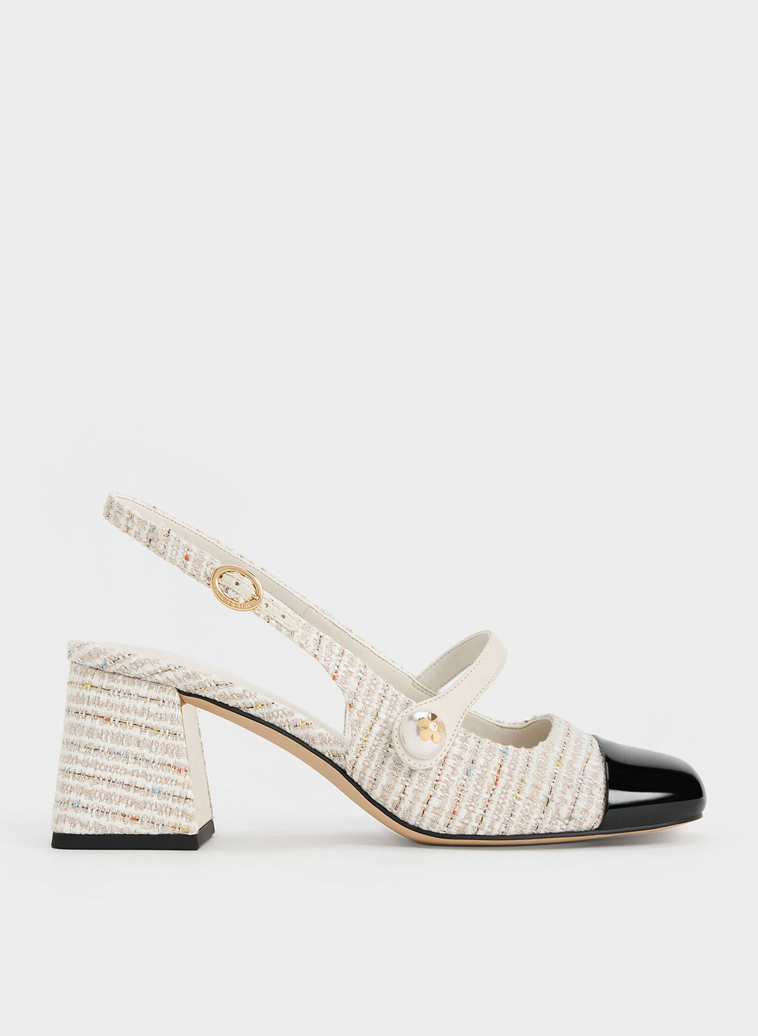 Aeryn Tweed Pearl-Embellished Slingback Pumps, Cream, hi-res