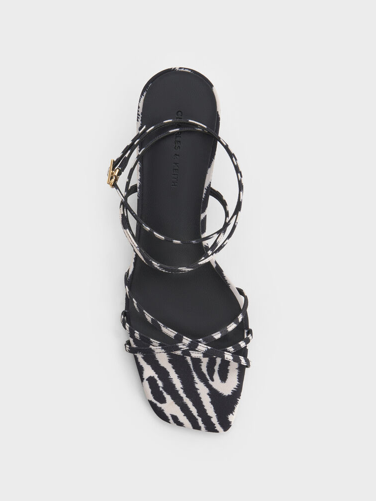 Zebra-Print Strappy Square-Toe Kitten-Heel Sandals, Animal Print Natural, hi-res