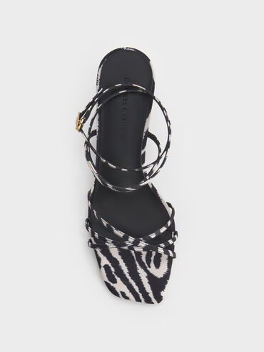 Zebra-Print Strappy Square-Toe Kitten-Heel Sandals, Animal Print Natural, hi-res