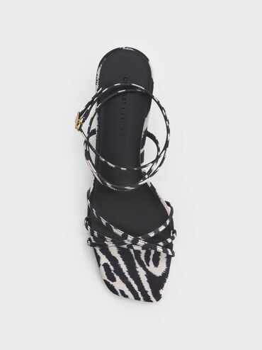 Zebra-Print Strappy Square-Toe Kitten-Heel Sandals, Animal Print Natural, hi-res