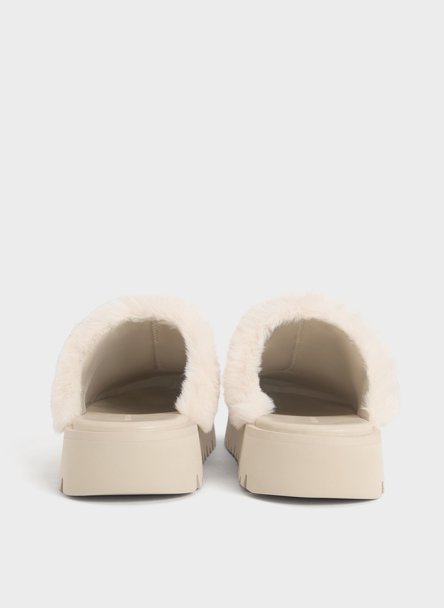 Hannah Textured Fur-Trim Buckled Mules, Beige, hi-res