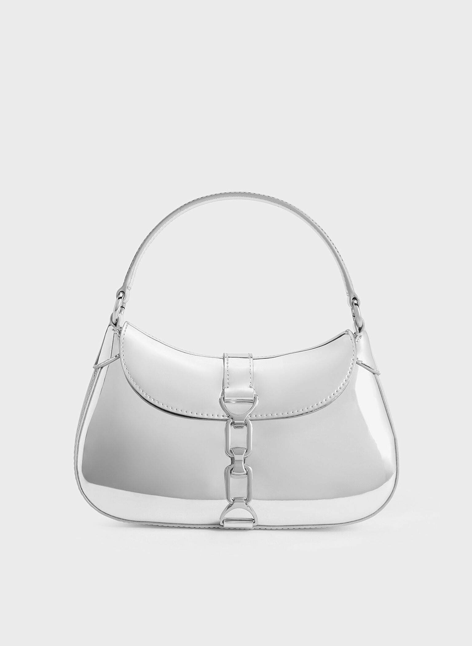 Agatha Metallic Chain-Accent Hobo Bag, Silver, hi-res
