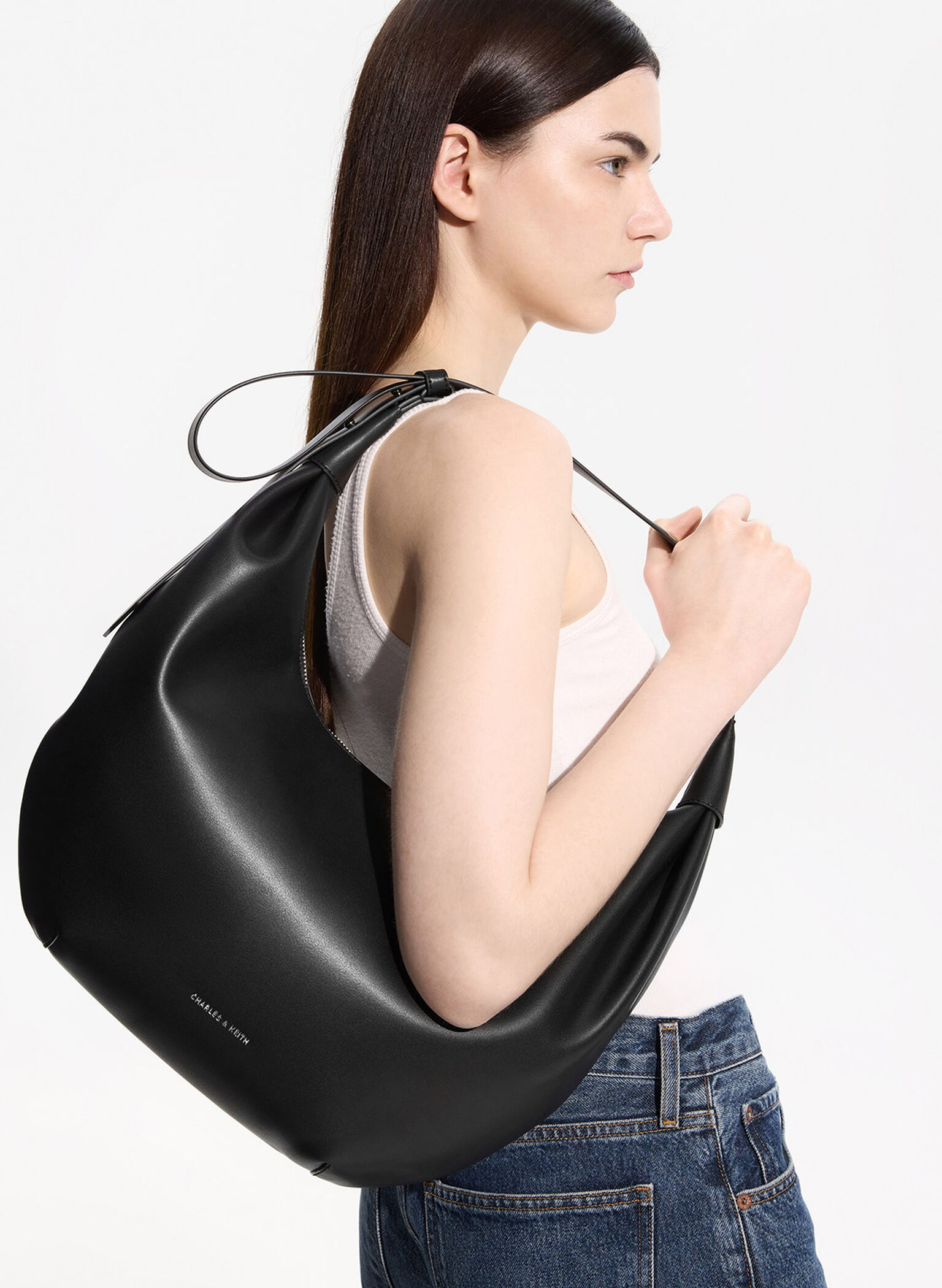 Odella Curved Hobo Bag, Noir, hi-res