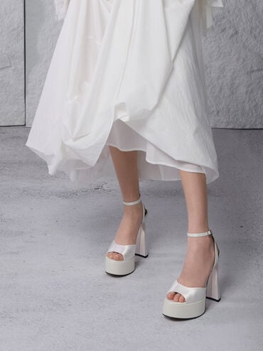Michelle Recycled Polyester Platform Sandals, White, hi-res