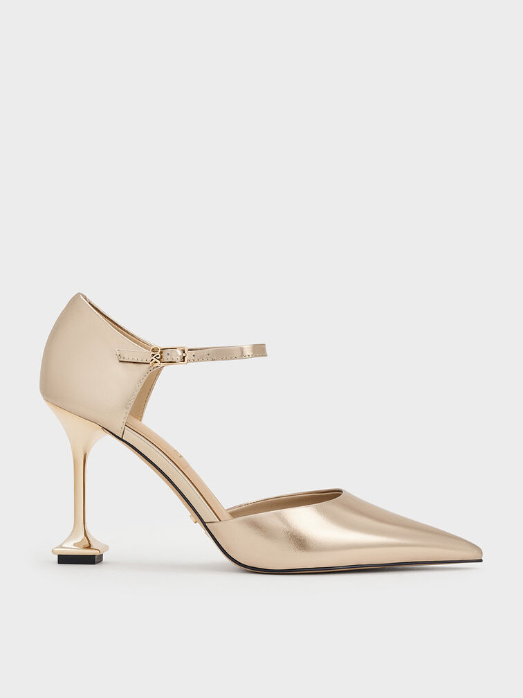 Jacqueline Leather Sculptural-Heel Pumps, Champagne, hi-res