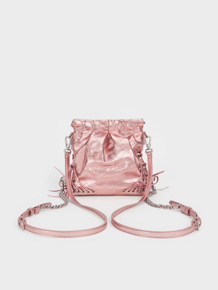 Duo Metallic Grommet Chain-Handle Two-Way Backpack, Aura Pink, hi-res