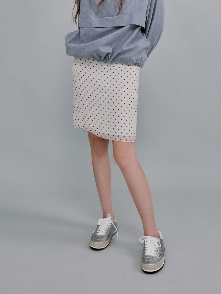 Metallic Low-Top Sneakers, Silver, hi-res