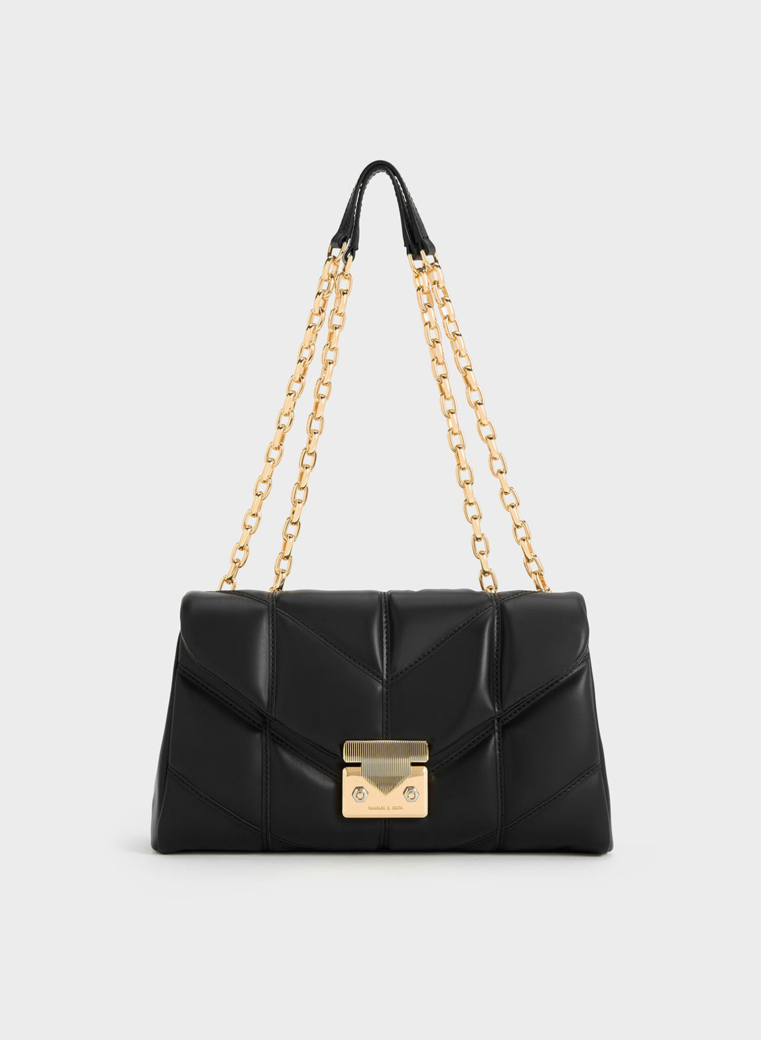 Eudora Chevron Trapeze Bag, Black, hi-res
