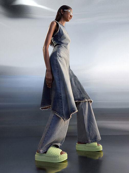 Loren Textured Platform Sandals, Light Green, hi-res