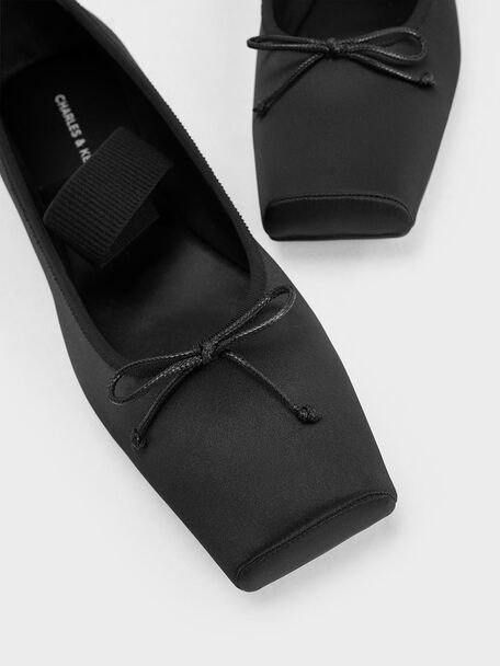 Satin Square-Toe Mary Jane Ballet Flats, Black Textured, hi-res