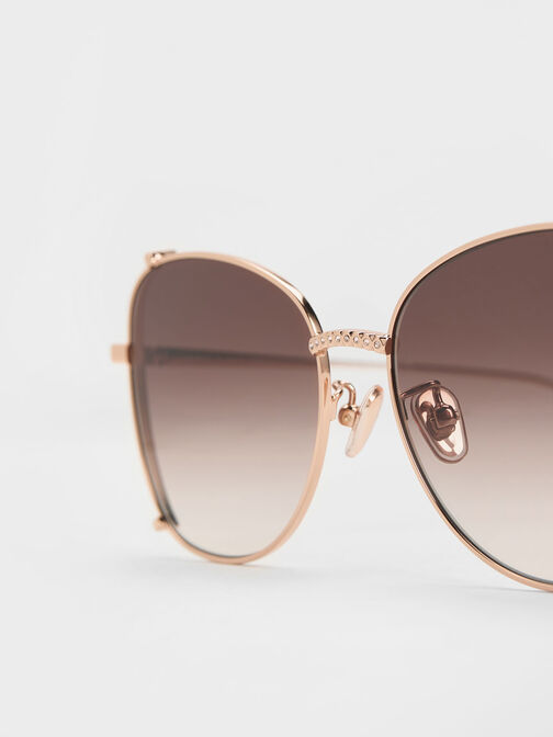 Embellished Half-Frame Butterfly Sunglasses, Rose Gold, hi-res