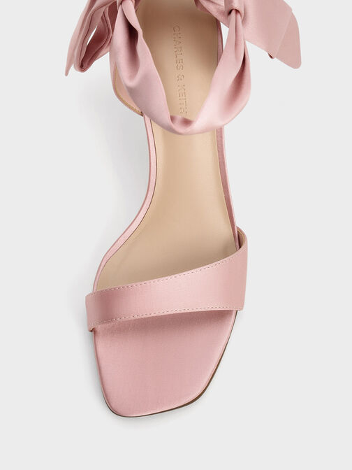 Satin Tie-Around Heeled Sandals, Pink, hi-res