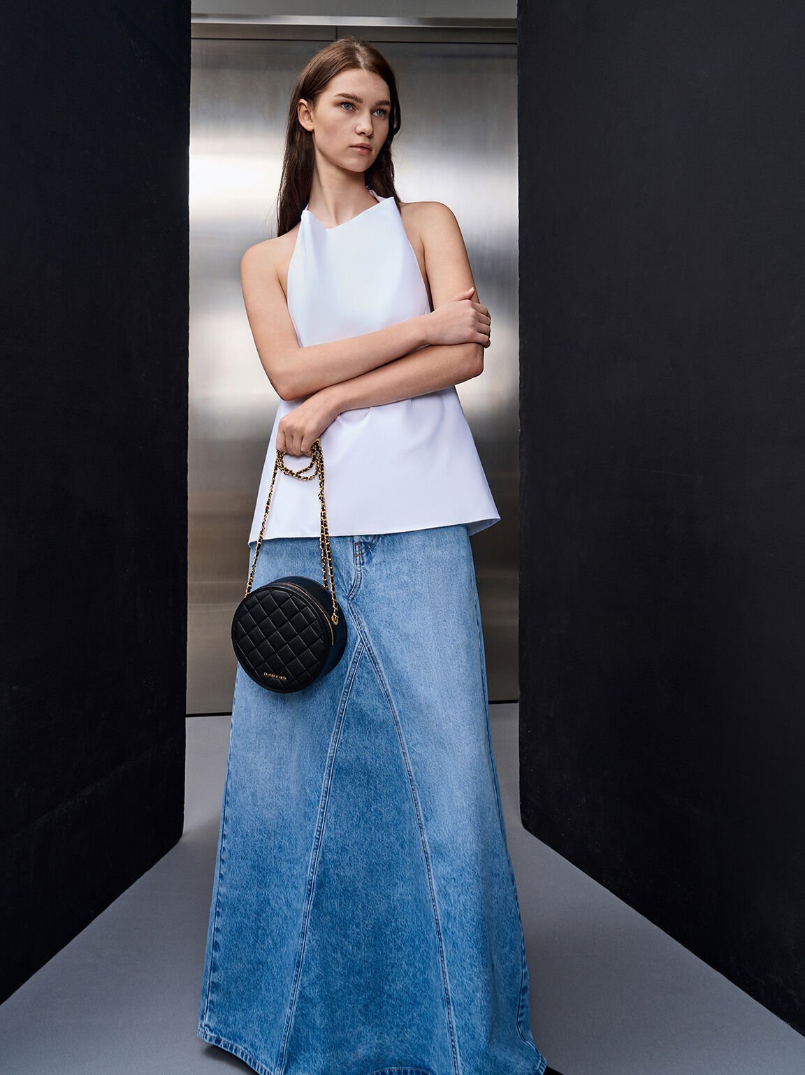 Black Kwan Quilted Circle Bag CHARLES KEITH UK