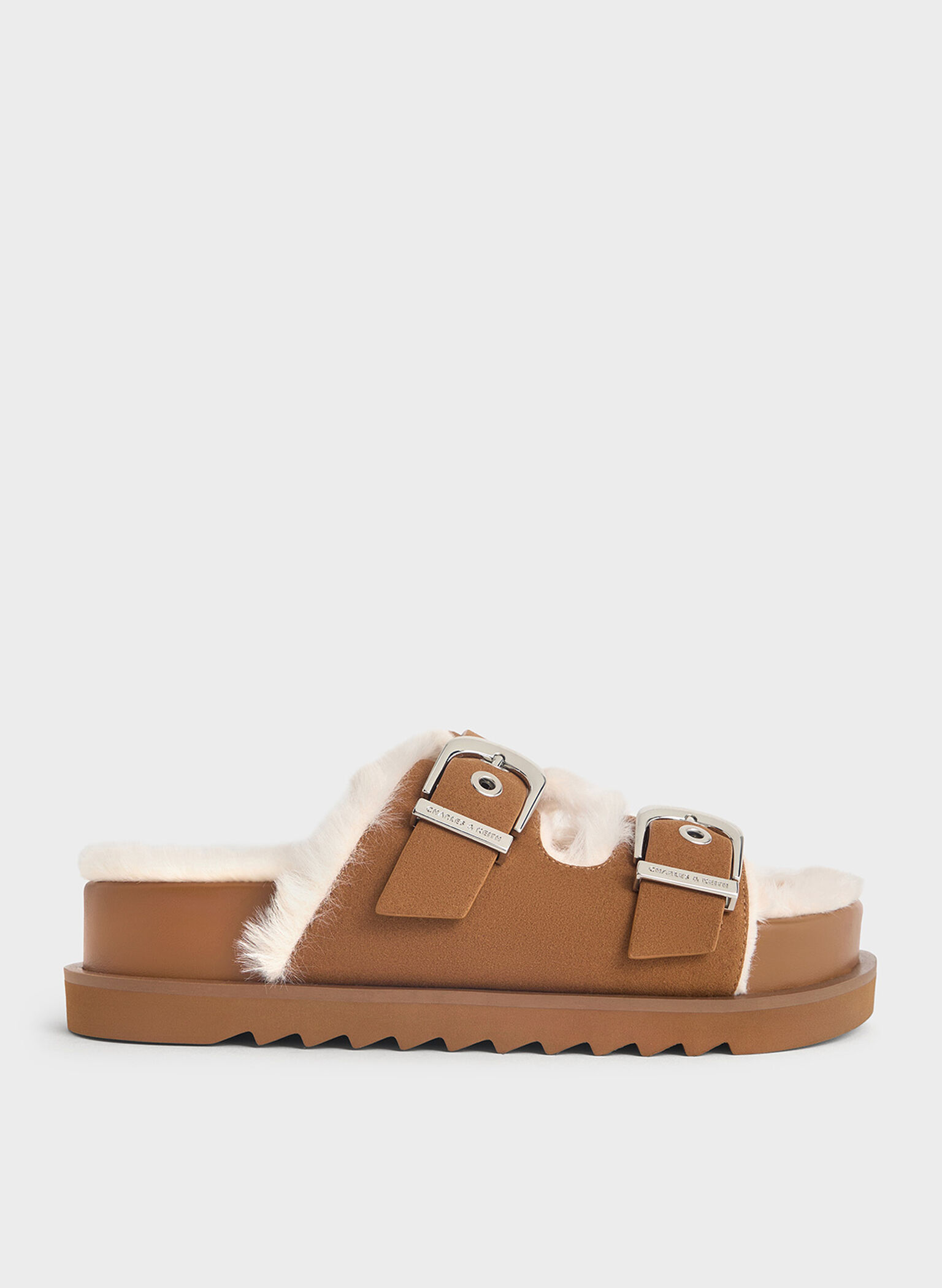 Hannah Furry Buckled Double-Strap Sandals, Brown, hi-res