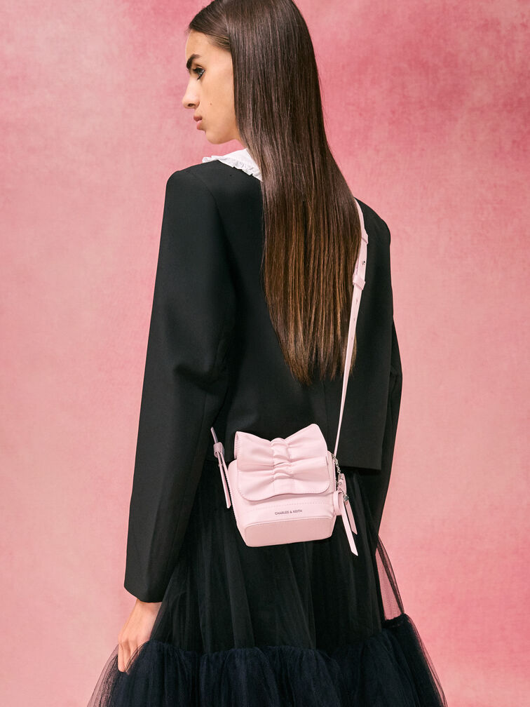 Kadee Ruched Bow-Charm Mini Bag, Cotton Candy Pink, hi-res