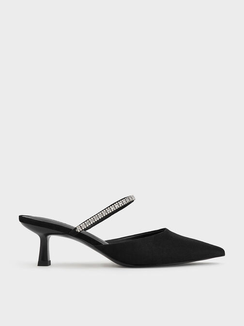 Ambrosia Textured Gem-Embellished Mules, Black Textured, hi-res