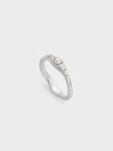 Corrine Pearl Sculptural Ring, Silver, hi-res