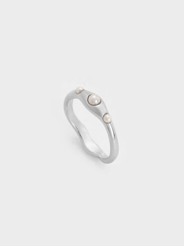 Corrine Pearl Sculptural Ring, Silver, hi-res