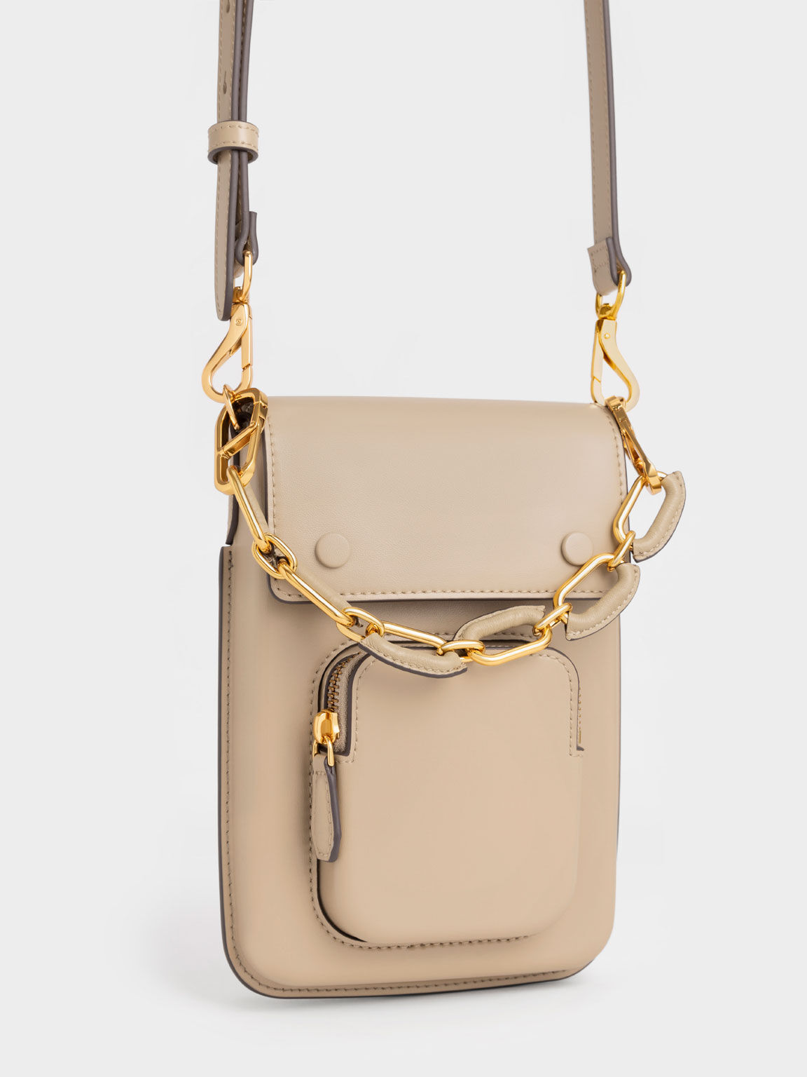 Amber Chain-Handle Long Crossbody Bag, Sand, hi-res
