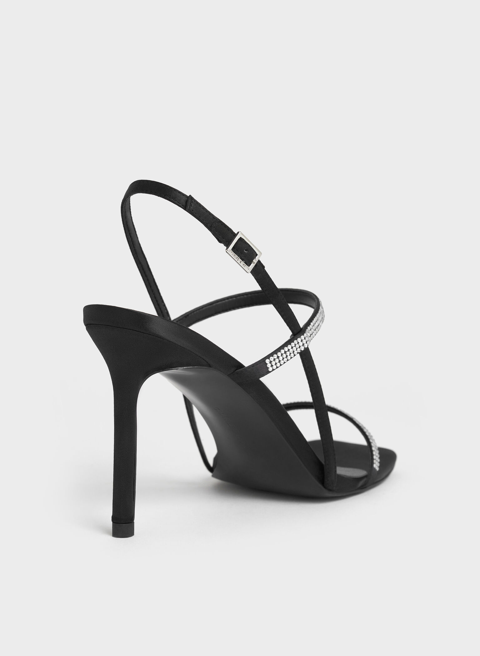 Arona Satin Crystal-Embellished Stiletto-Heel Sandals, Black Textured, hi-res