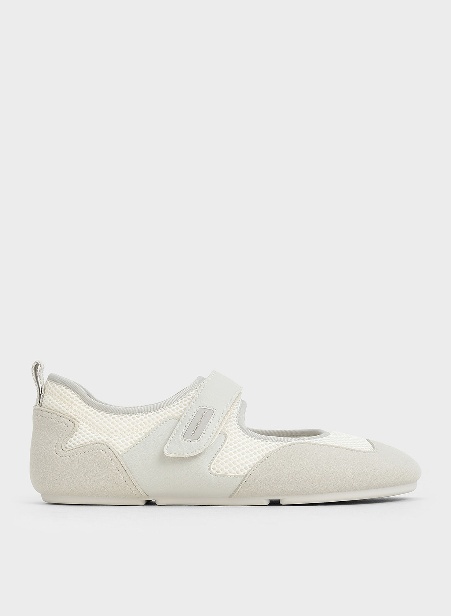 Mesh Contrast-Panel Mary Jane Sneakers, White, hi-res