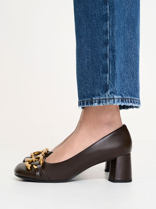 Chunky Metallic Accent Pumps, Dark Brown, hi-res