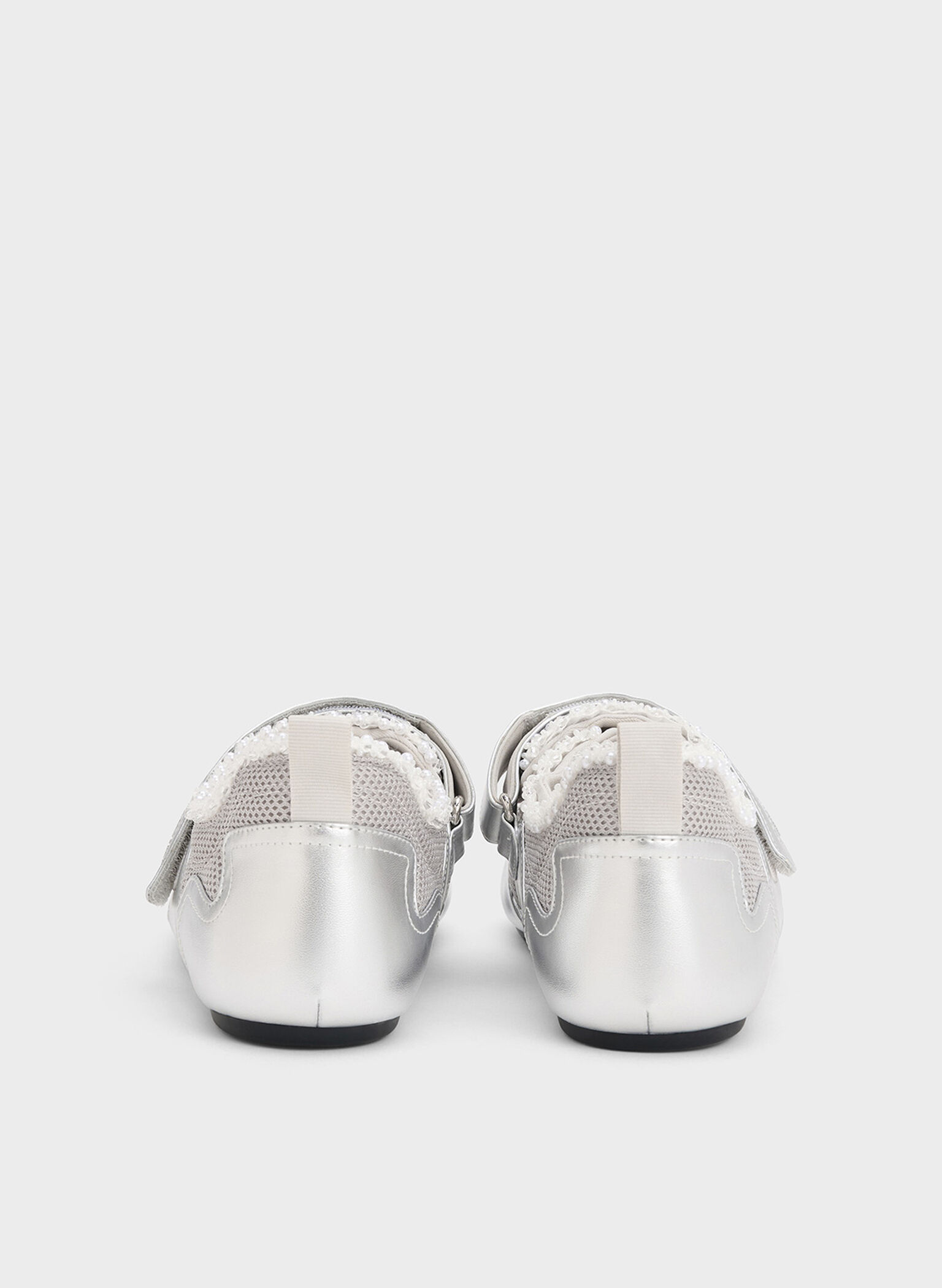 Metallic Mesh Pearl-Embellished Mary Jane Sneakers, Silver, hi-res