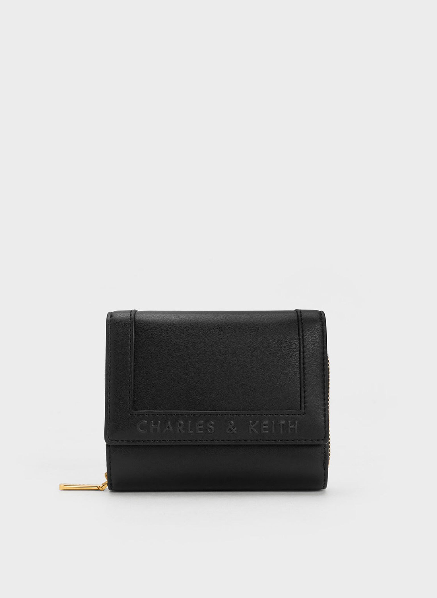 Stitch-Trim Front Flap Wallet, Black, hi-res