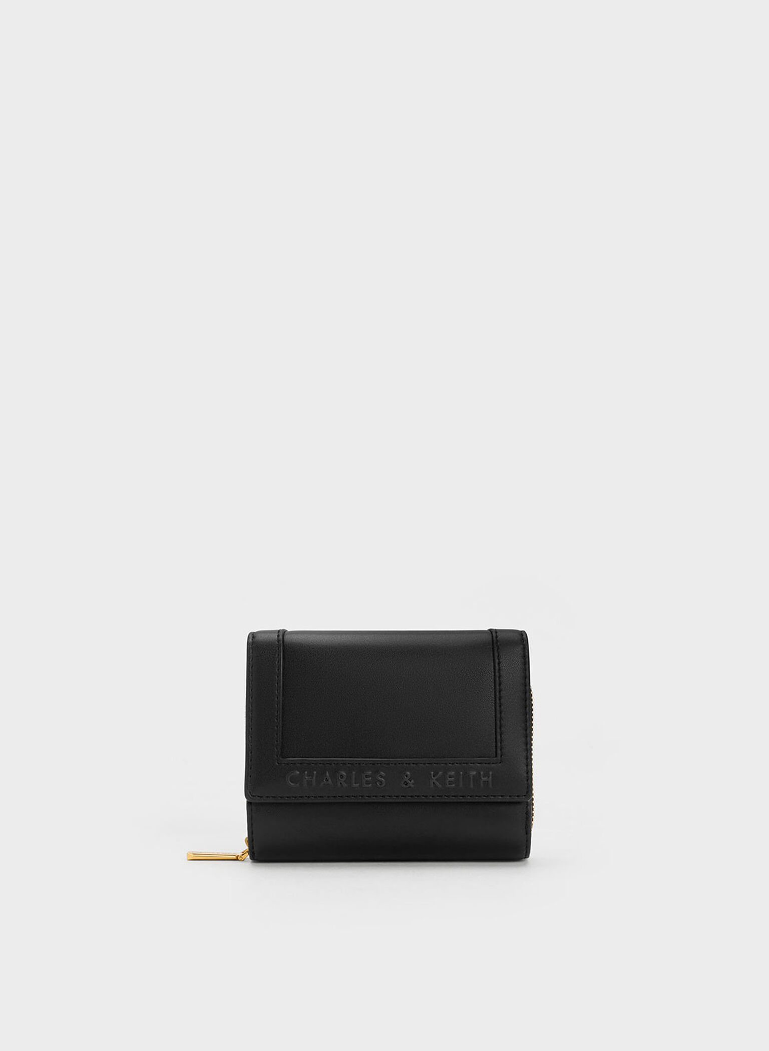 Stitch-Trim Front Flap Wallet, Black, hi-res