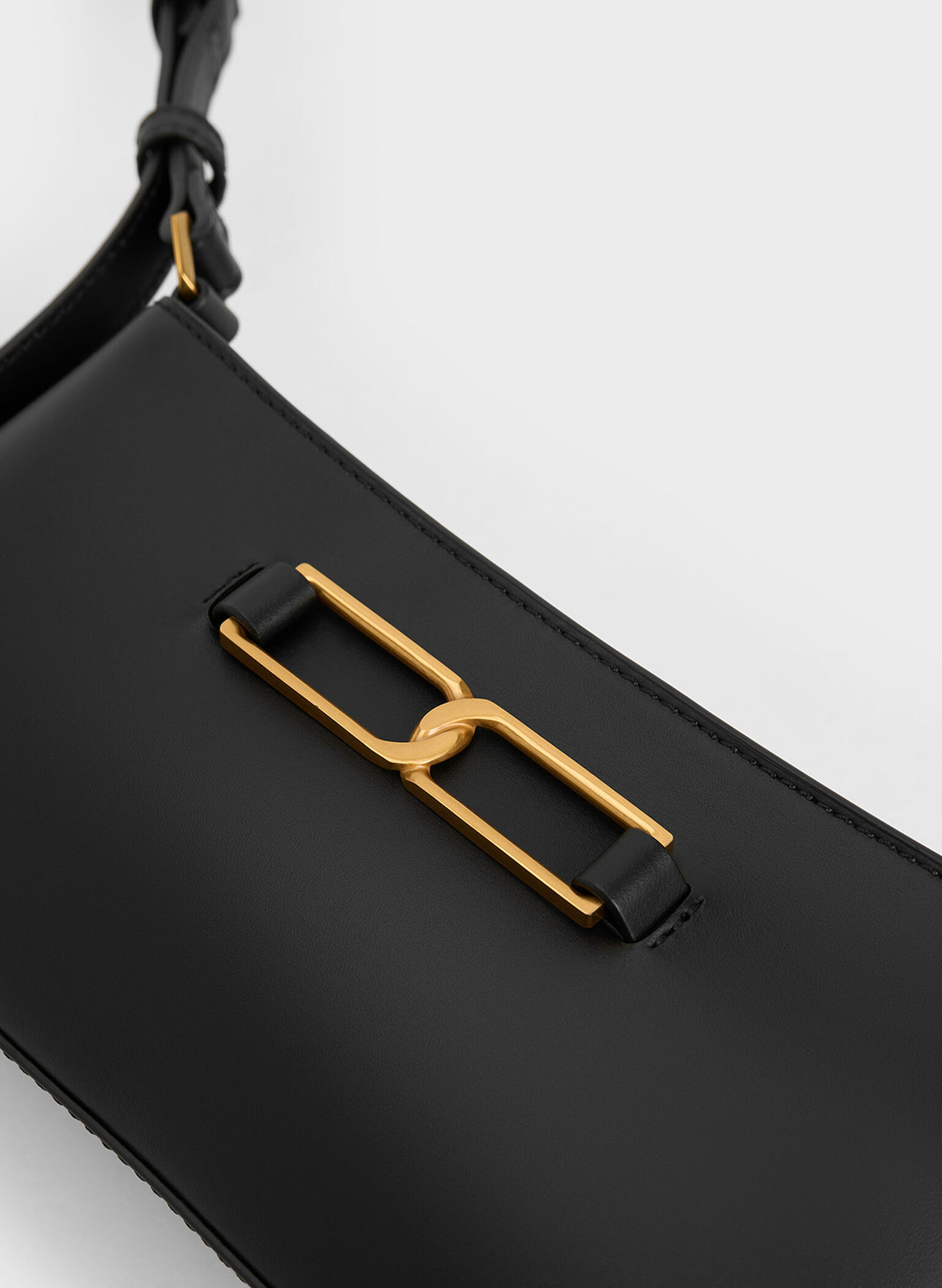 Gabine Leather Trapeze Shoulder Bag, Black, hi-res