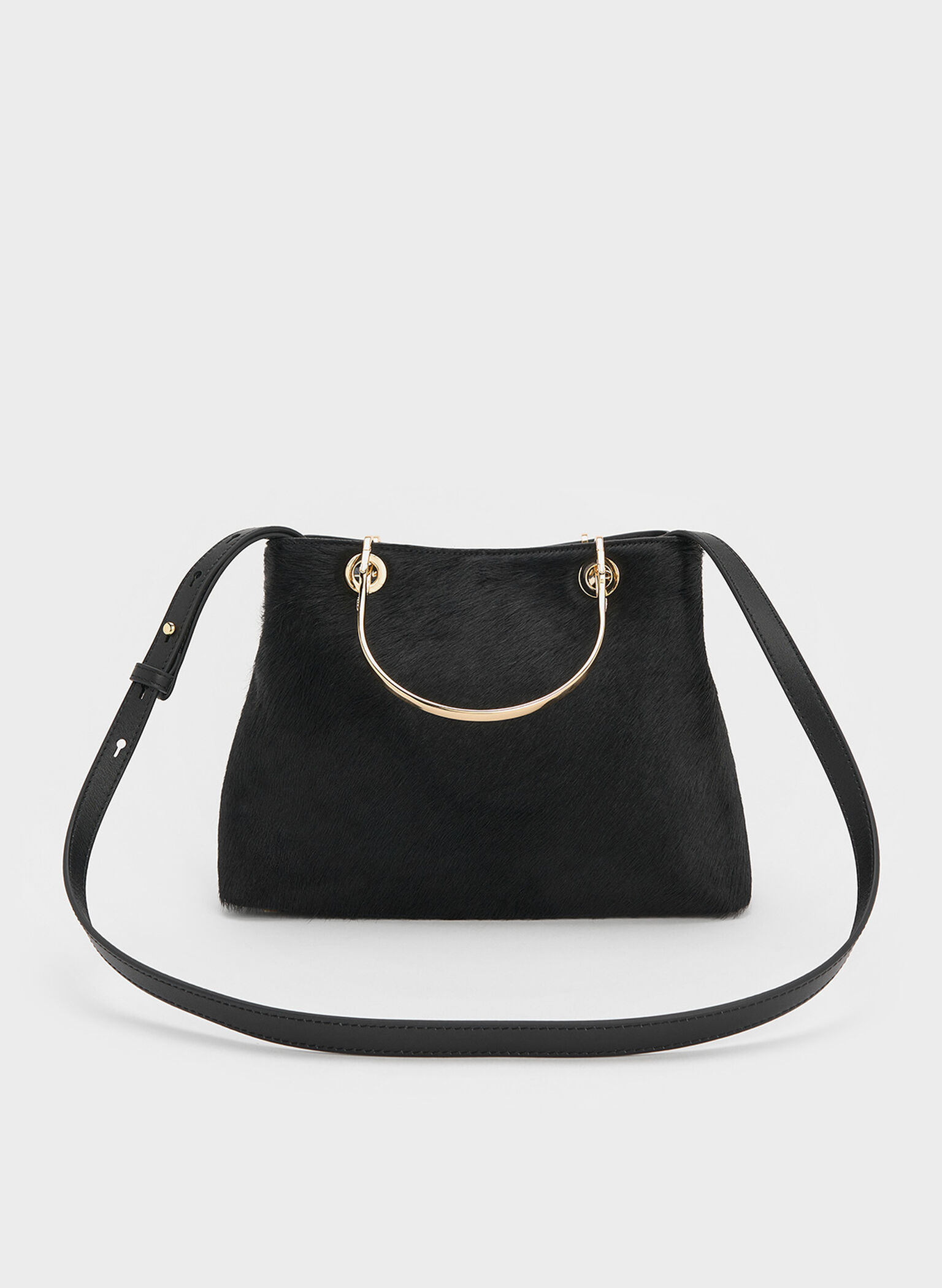 Pony Hair & Leather Ring-Handle Bag, Black, hi-res
