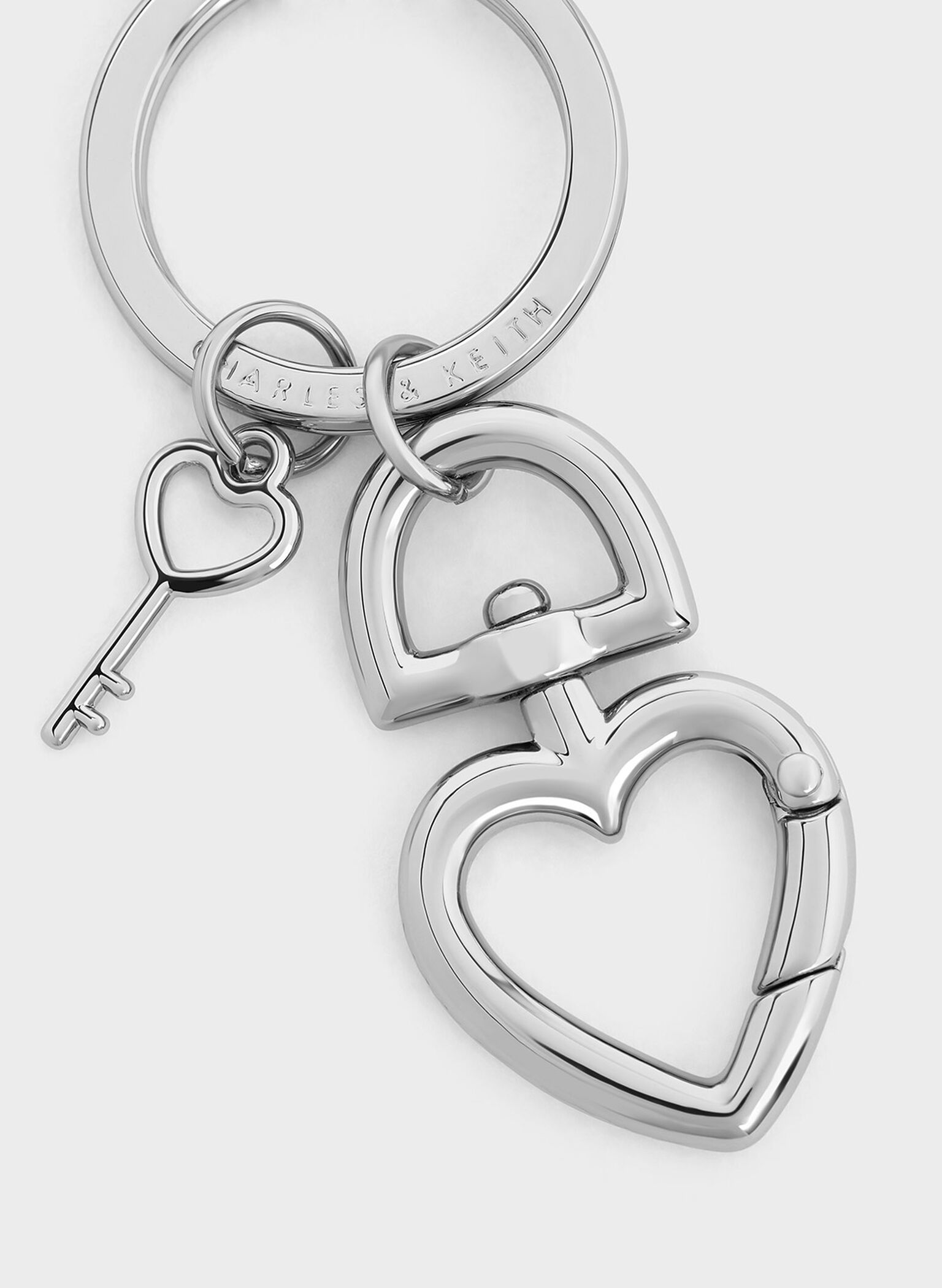 Heart Lock Crystal Keychain, Silver, hi-res