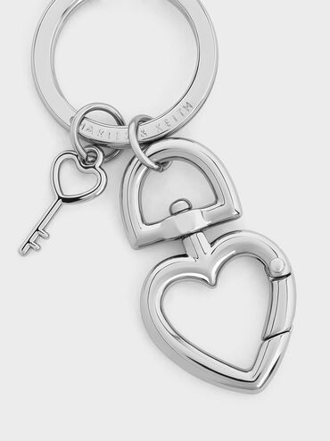 Heart Lock Crystal Keychain, Silver, hi-res