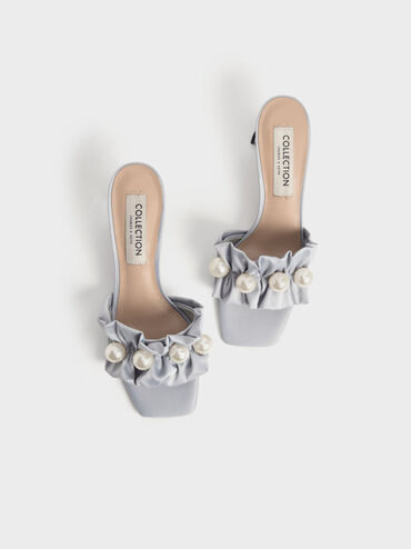 Blythe Bead-Embellished Satin Mules, Silver, hi-res