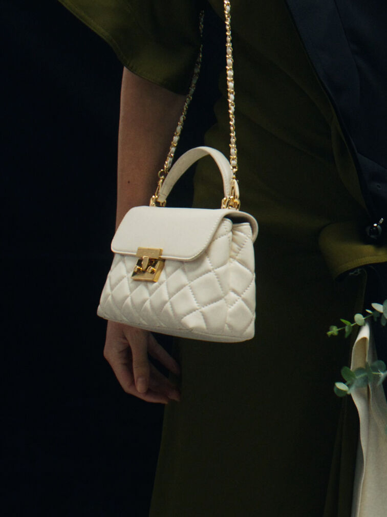 Alva Quilted Top Handle Bag, Cream, hi-res