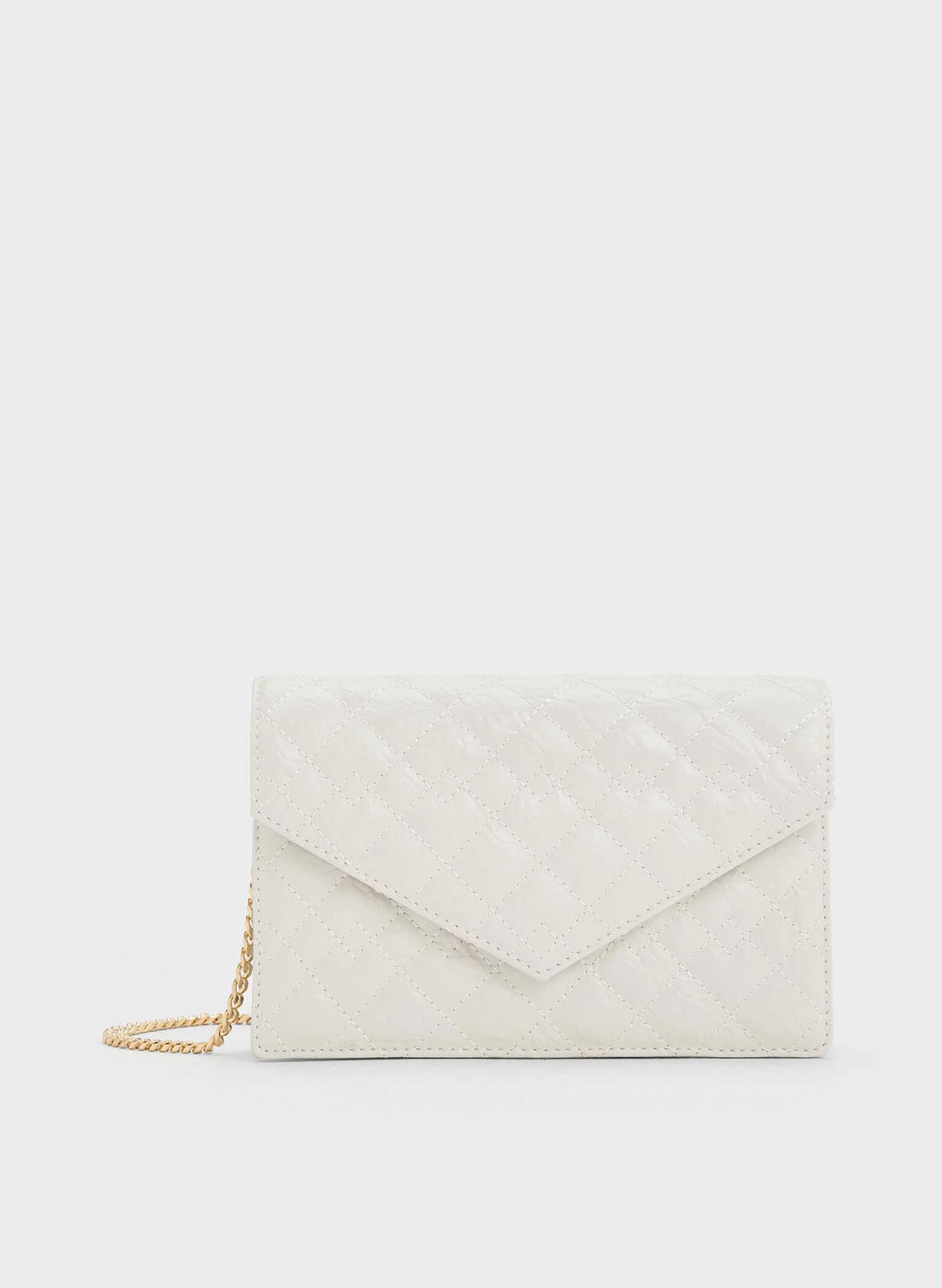Duo Quilted Envelope Clutch, White, hi-res