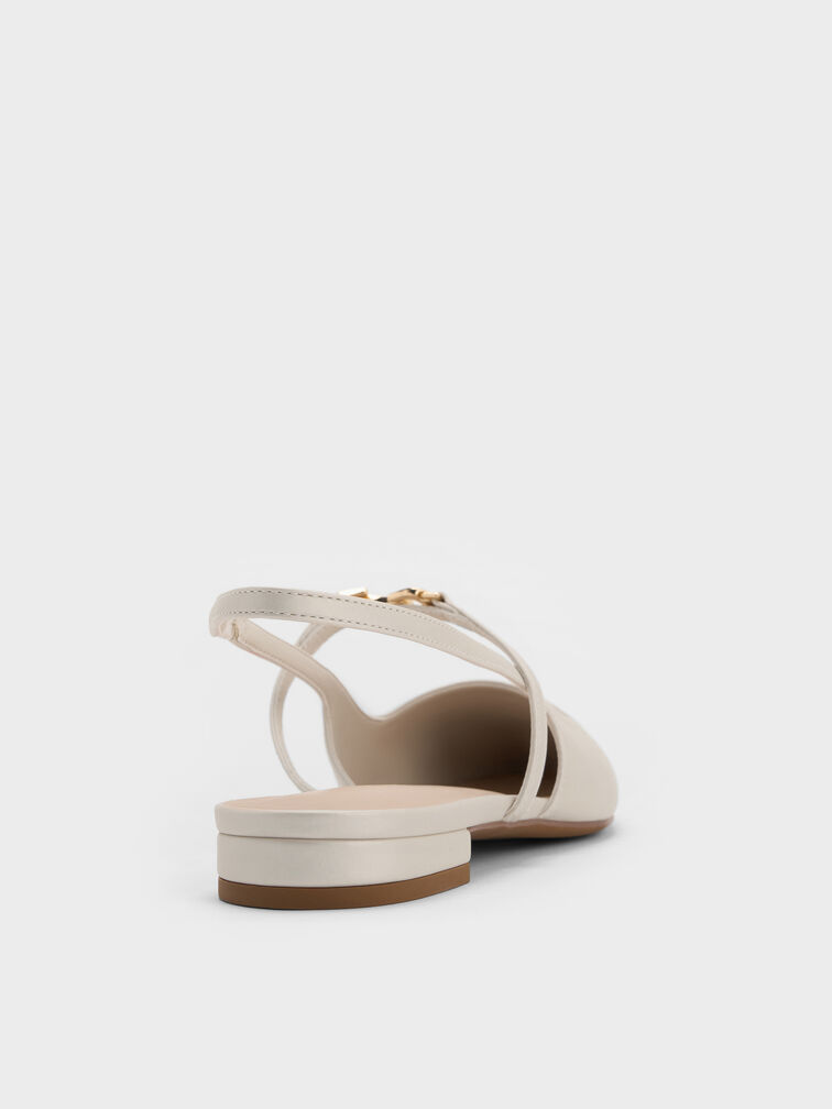 Trifina Metallic-Accent Pointed-Toe Slingback Flats, White, hi-res