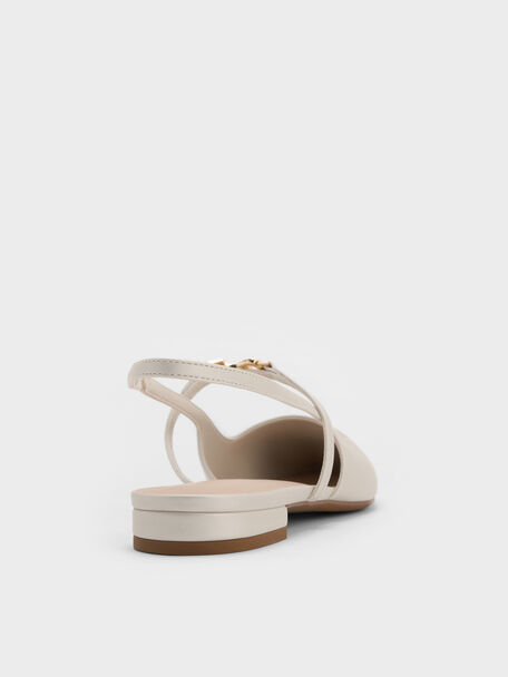 Trifina Metallic-Accent Pointed-Toe Slingback Flats, White, hi-res